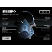 Demi-masque de protection respiratoire DMS réutilisable, joint silicone, taille L - SINGER Safety